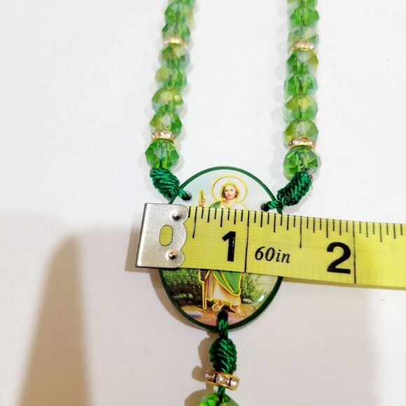 San Judas Tadeo Rosario Necklace crystal beads Rosary Saint Jude 10mm 2 sided - Picture 5 of 12